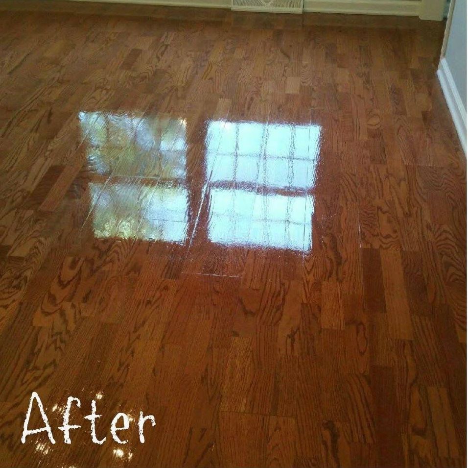 The same hardwood floor after cleaning, glossy and even